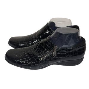 Helle Comfort Shoes Elegant Black Embossed Loafers Side Zip Croc Spain EU 39